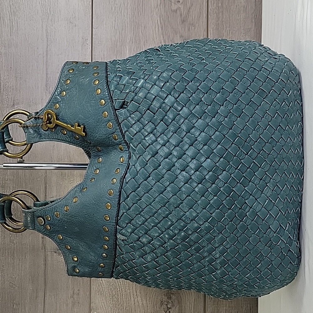 Fossil Teal Woven Hobo with Stud and Ring Accents - Picture 2 of 12
